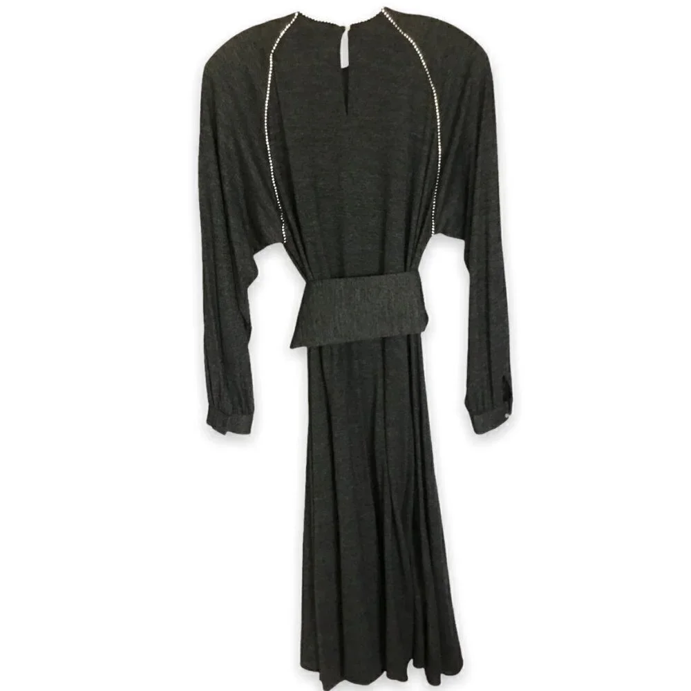 NR1 by Ned Gould Midi Dress Vintage Wool Gray with Rhinestone Accents in Size 10 - Picture 2 of 7